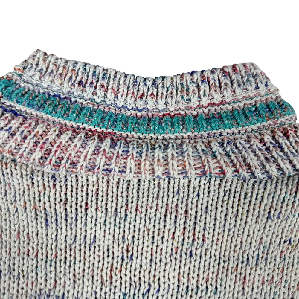 VTG CUTE Aztec Print Mock Neck‎ Sweater Metallic Multi Color Speckled Knit - Picture 12 of 16